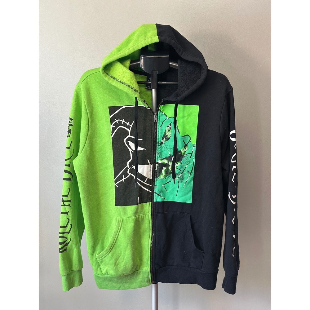Disney Oogie Boogie Hoodie M Green Black Nightmare Before Christmas Full Zip